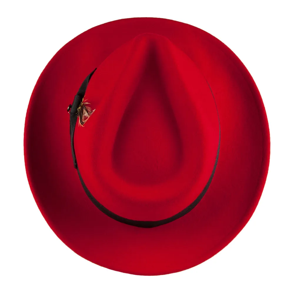 Crushable C-Crown Wool Felt Fedora Hat - Red