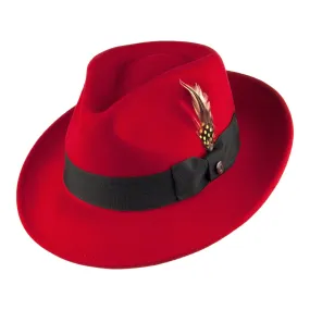 Crushable C-Crown Wool Felt Fedora Hat - Red