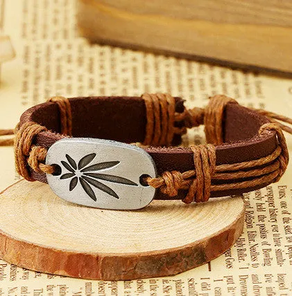 Dank Master Weed Leaf Leather Bracelet