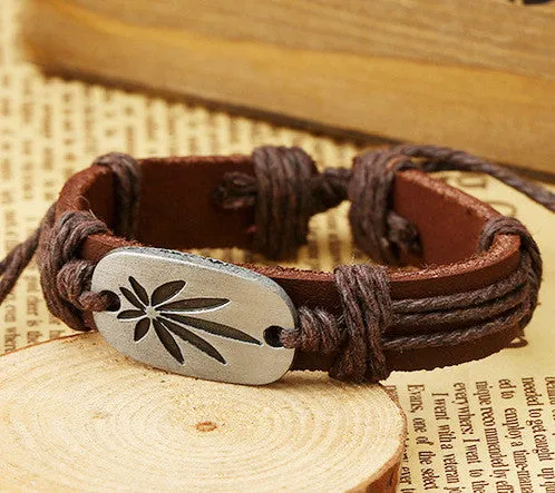 Dank Master Weed Leaf Leather Bracelet