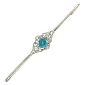 Diamond & Blue Zircon Bar Brooch