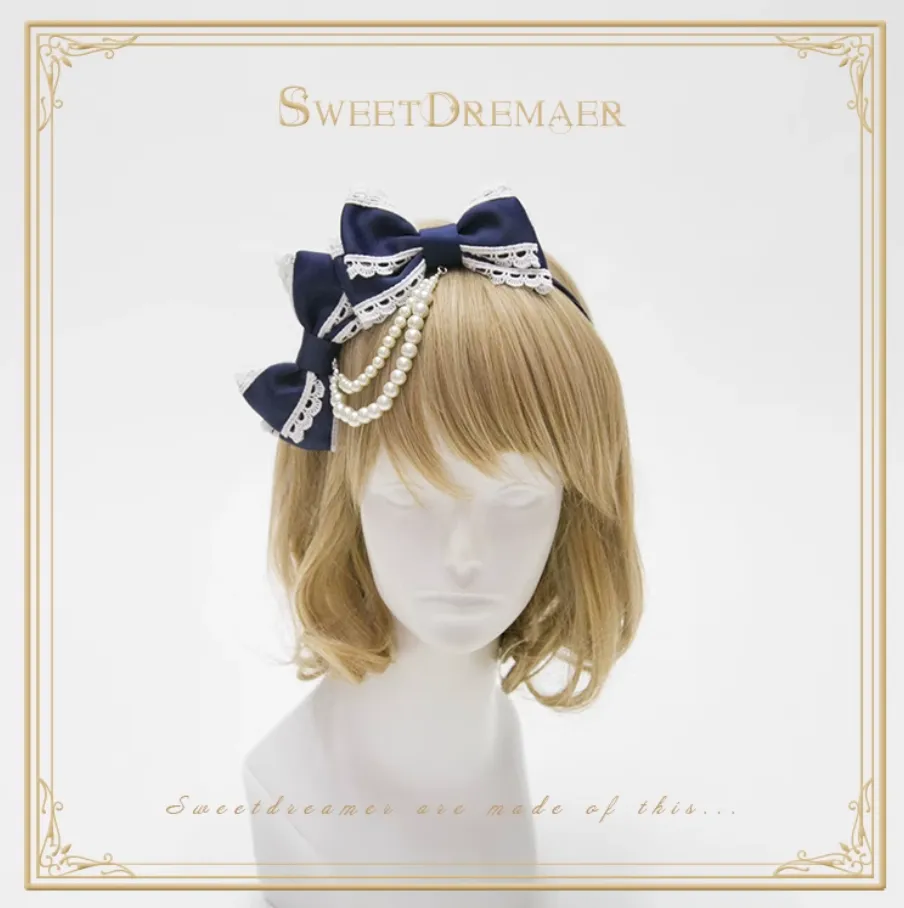 Double Bow Pearl Chain Headband