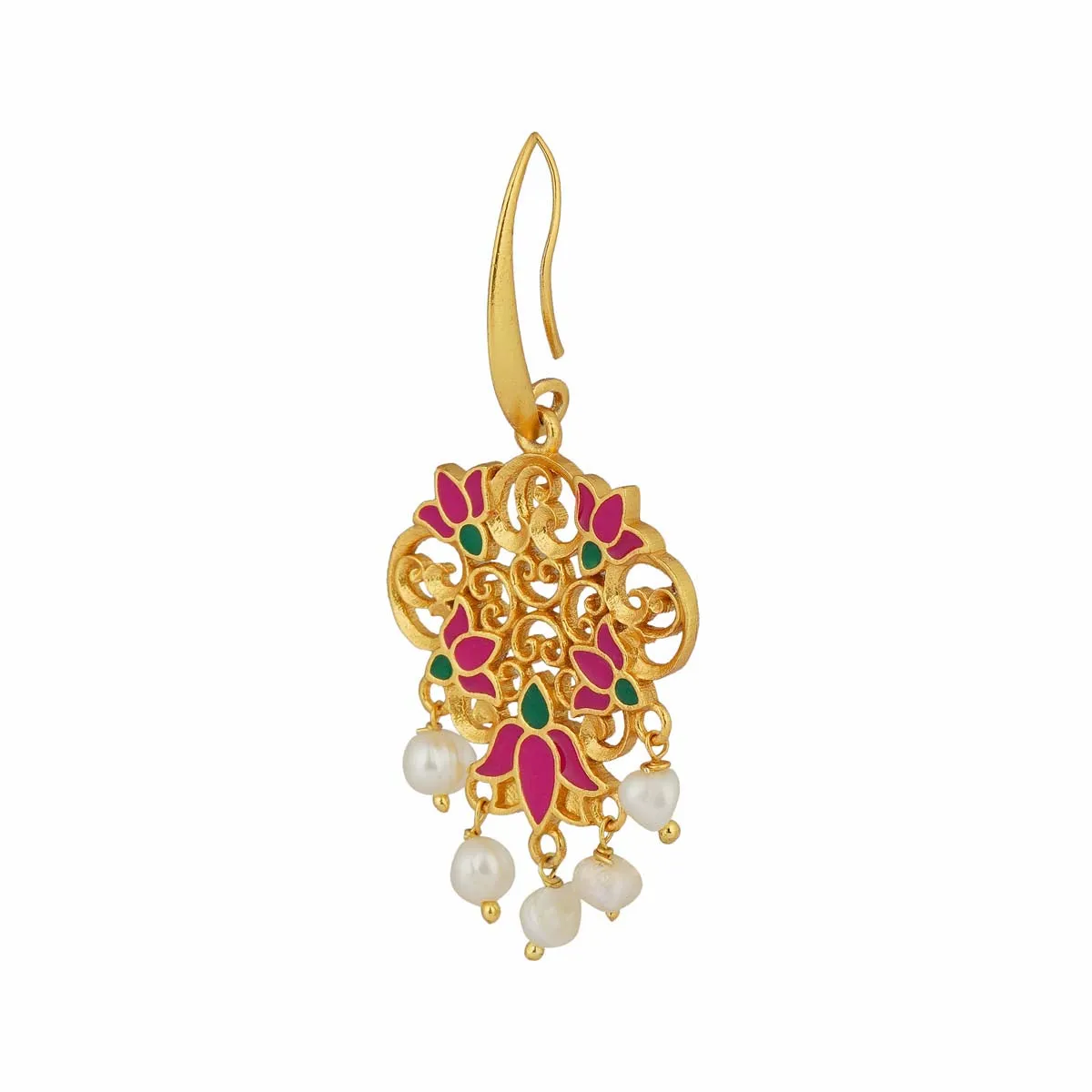 Dream Lotus Drop Earrings in Pink Enamel