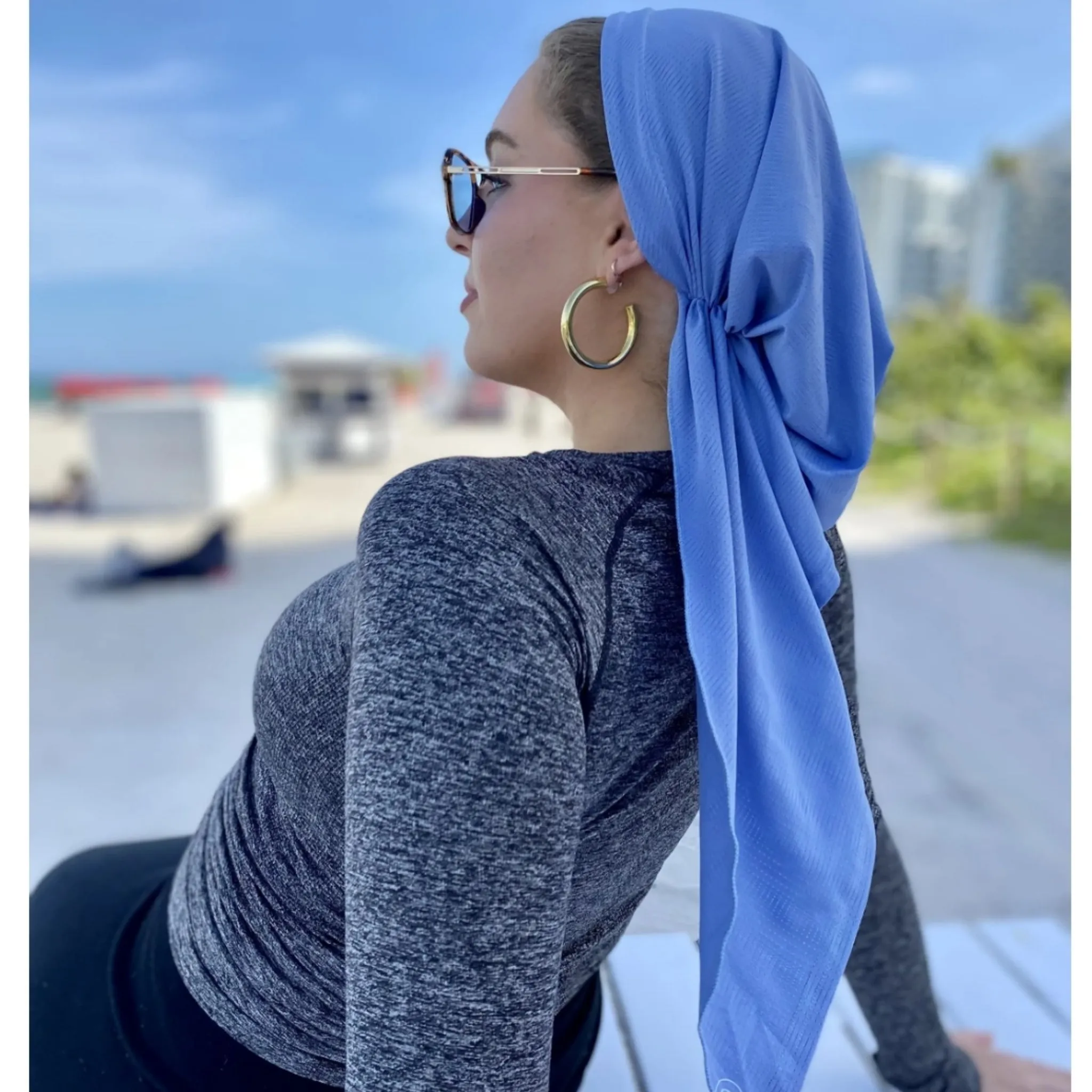 Dri Fit SB Pre-Tied Headscarf: Sky Blue