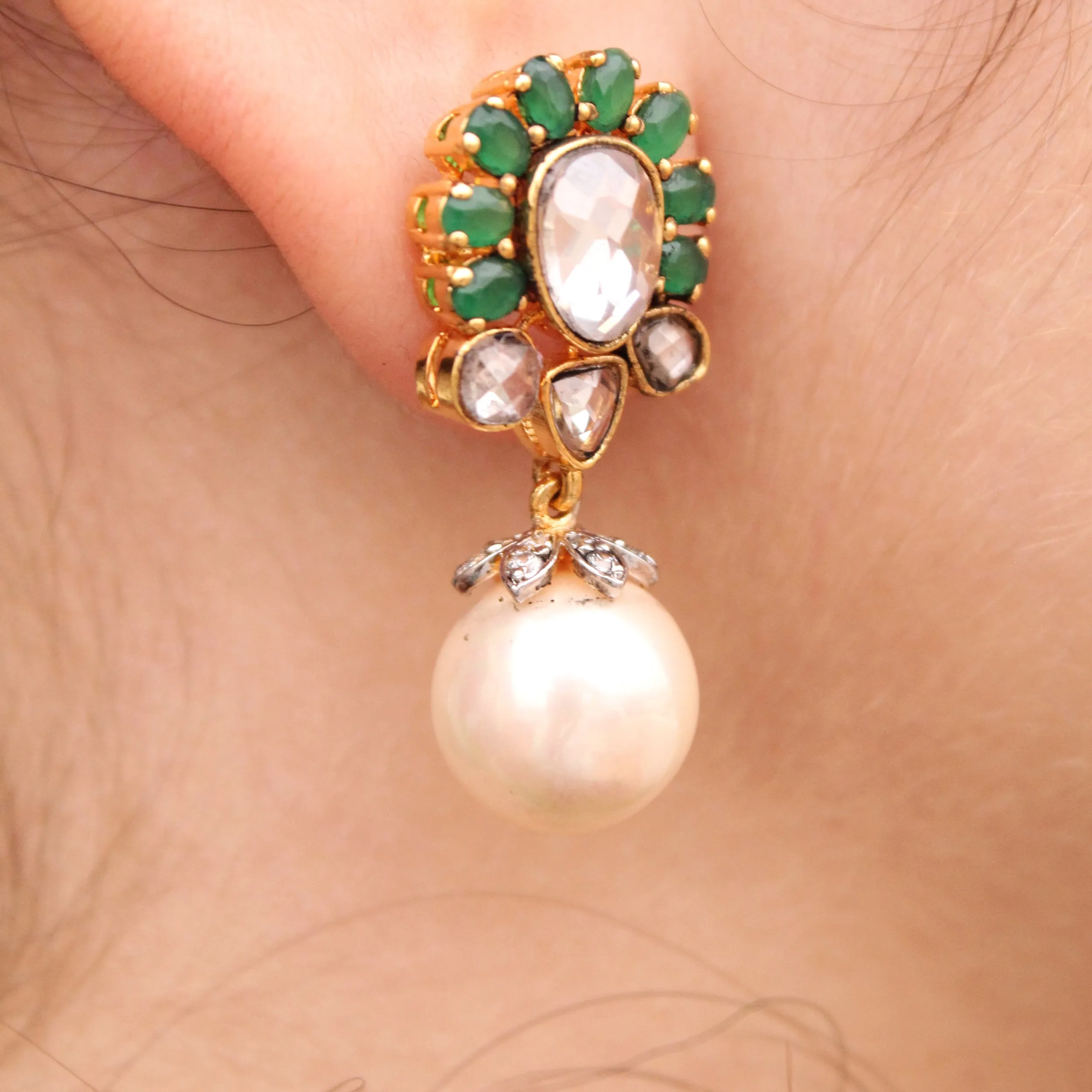 Earrings in Jade and Pearls