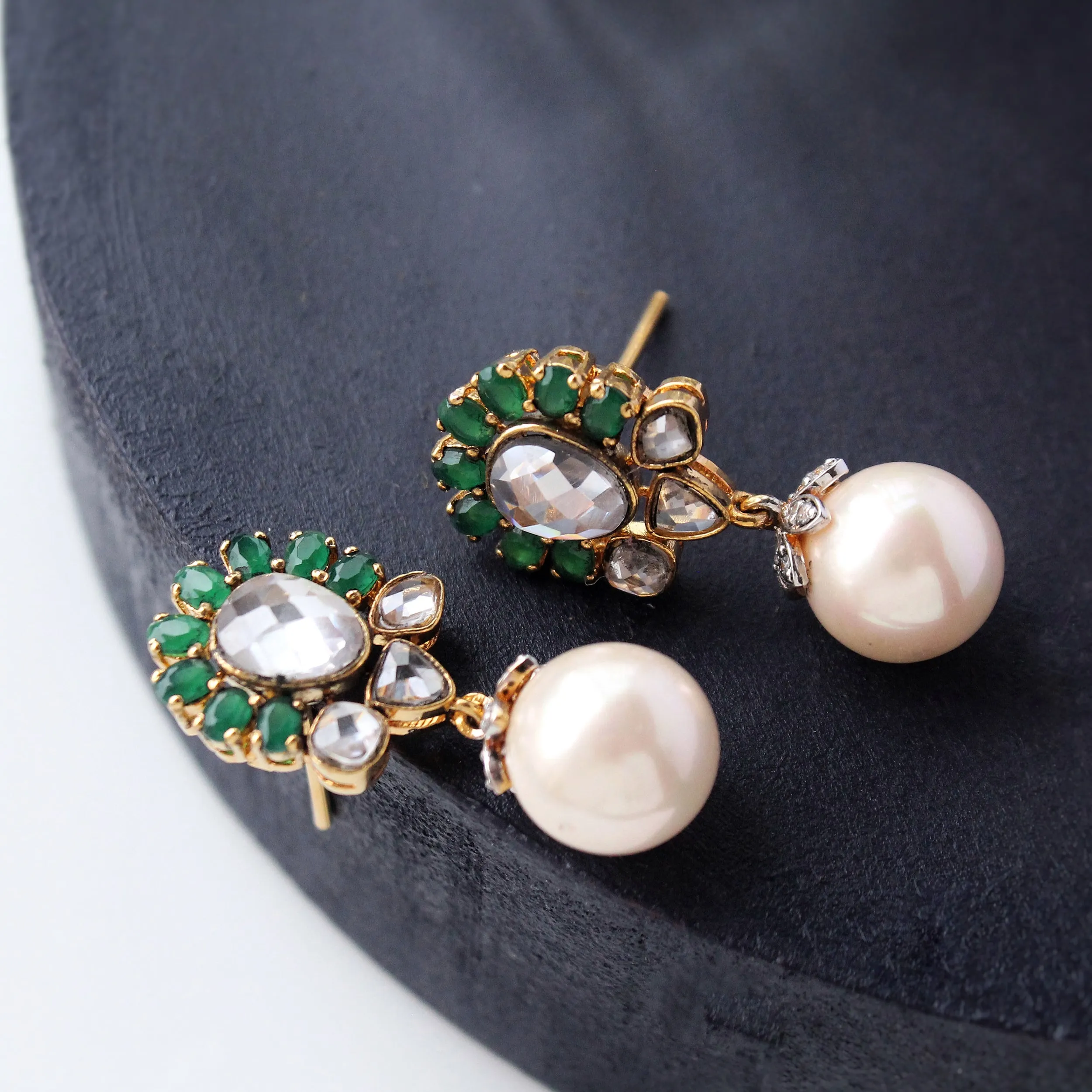 Earrings in Jade and Pearls