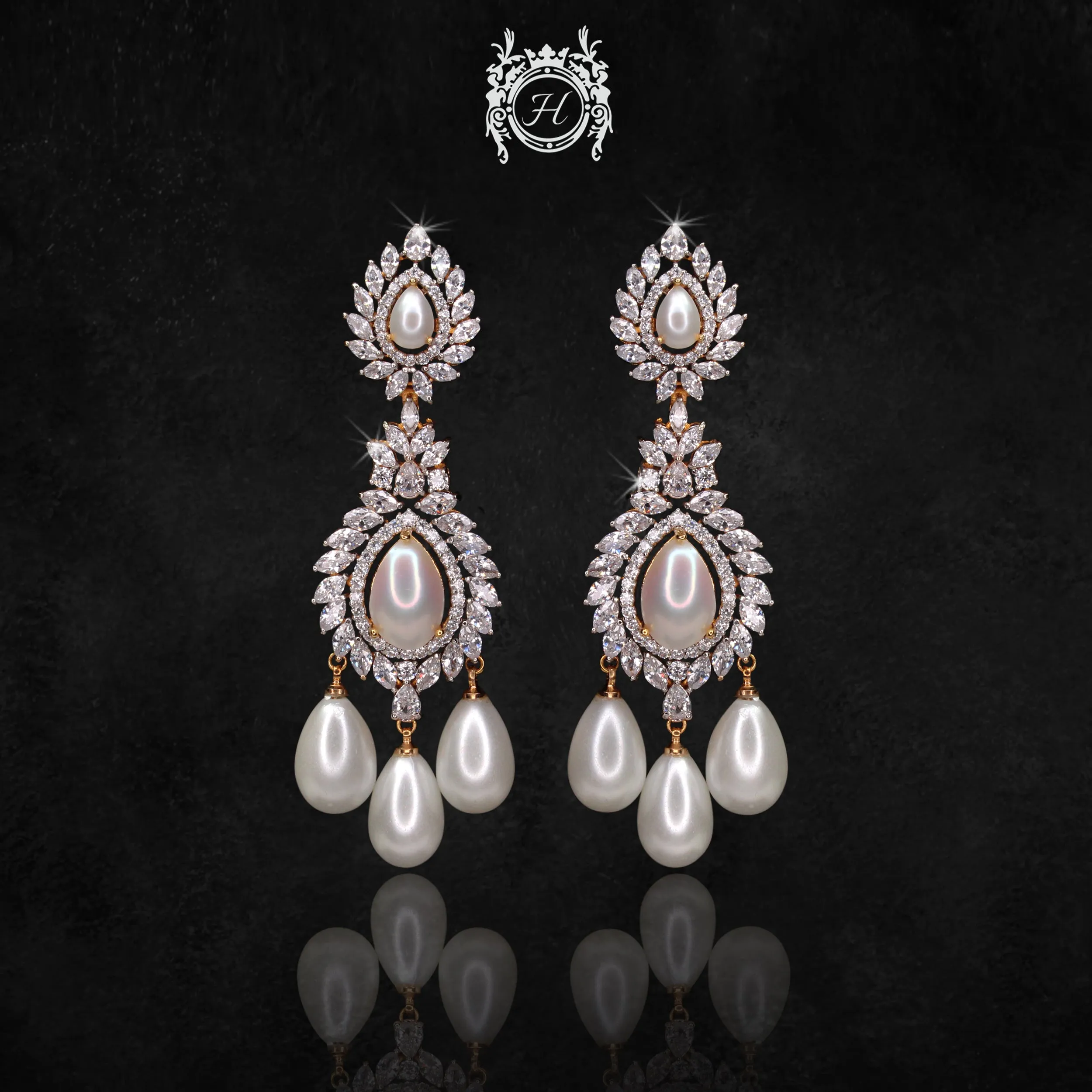 Earrings in Pearls and Zircons