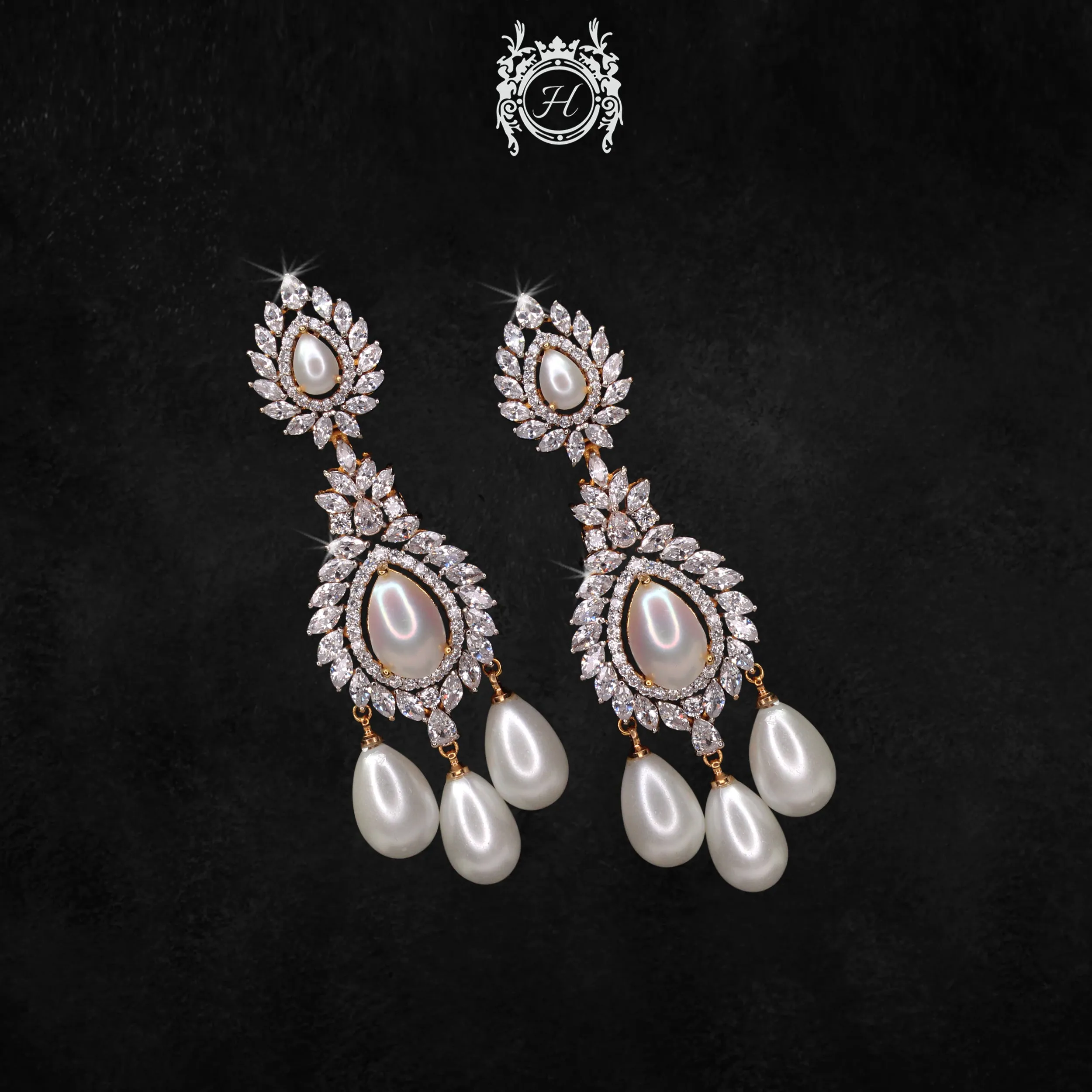 Earrings in Pearls and Zircons