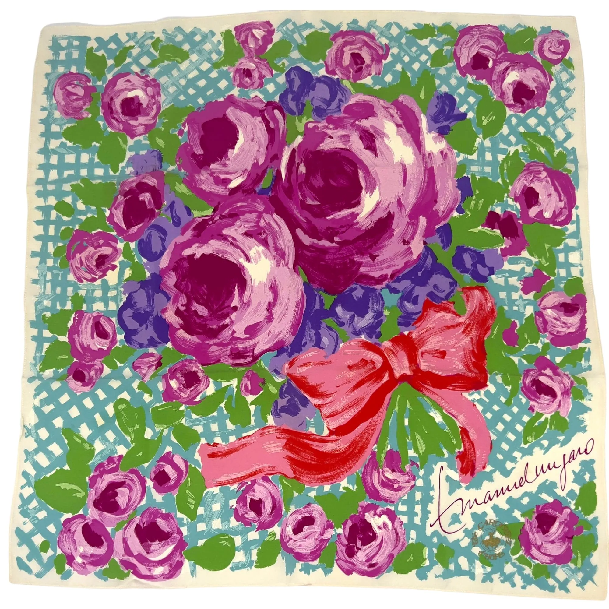 EMANUEL UNGARO Vintage Floral Pattern Silk Scarf - Fuchsia, Blue, Green