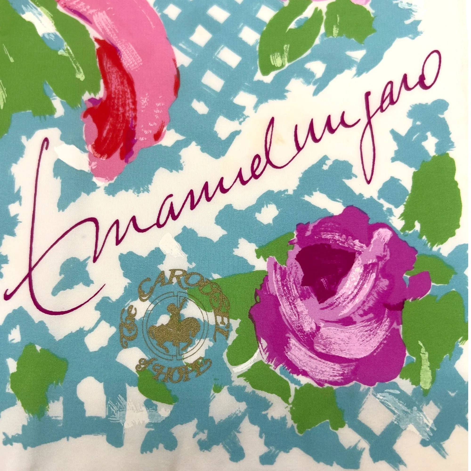 EMANUEL UNGARO Vintage Floral Pattern Silk Scarf - Fuchsia, Blue, Green