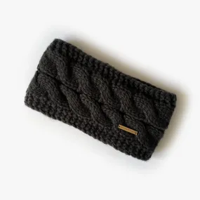 Fleece Lined Cable Knit Headband - Dark Grey