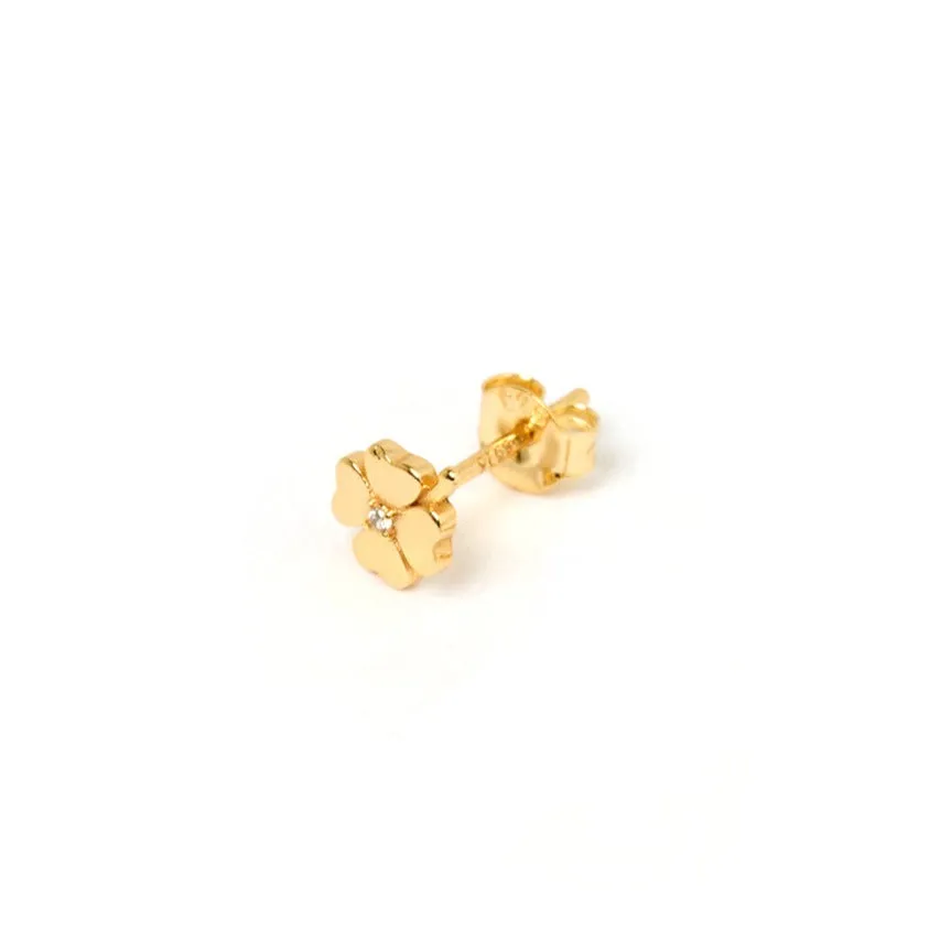 Four Leaf Clover Gold Single Stud