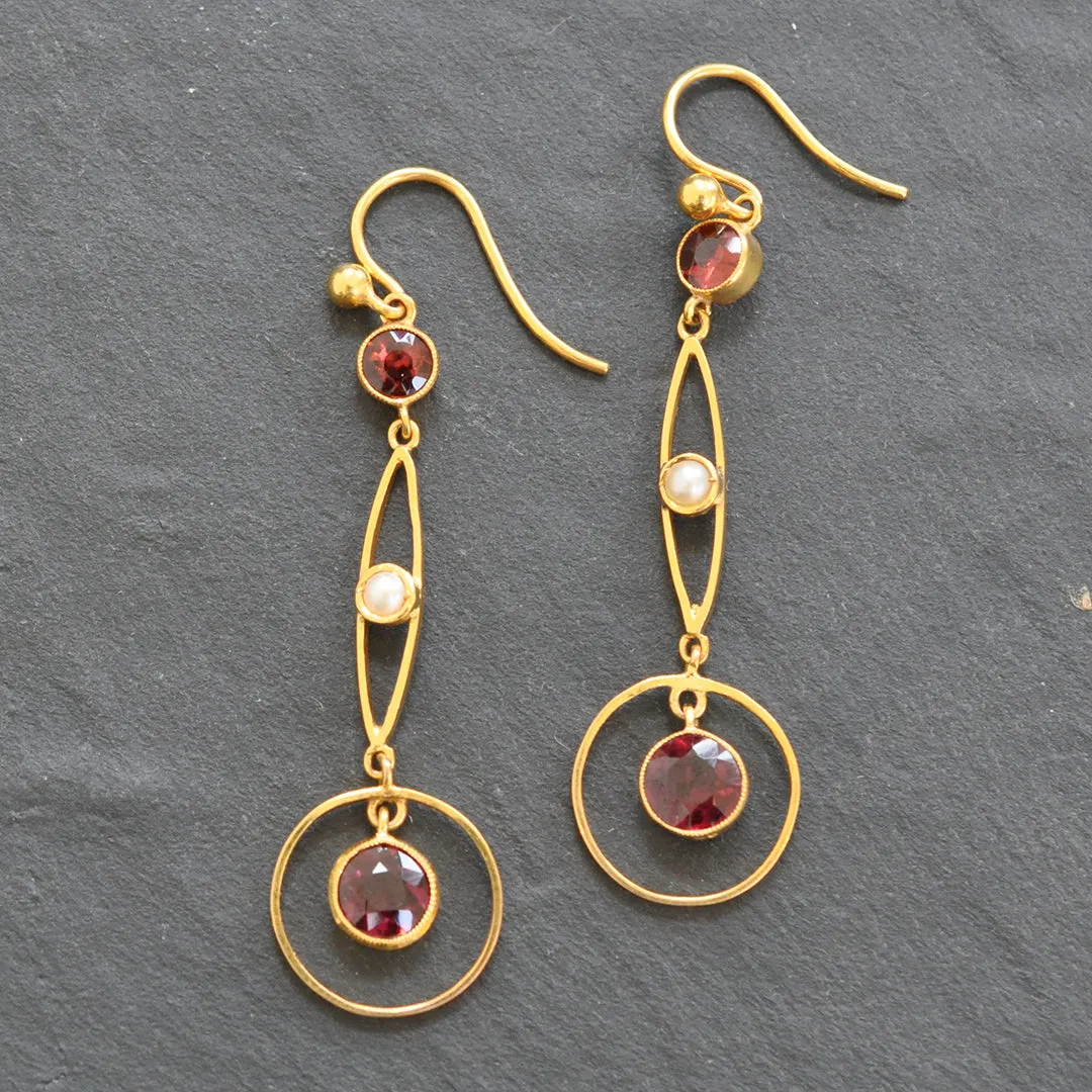 Garnet & Pearl Drop Earrings