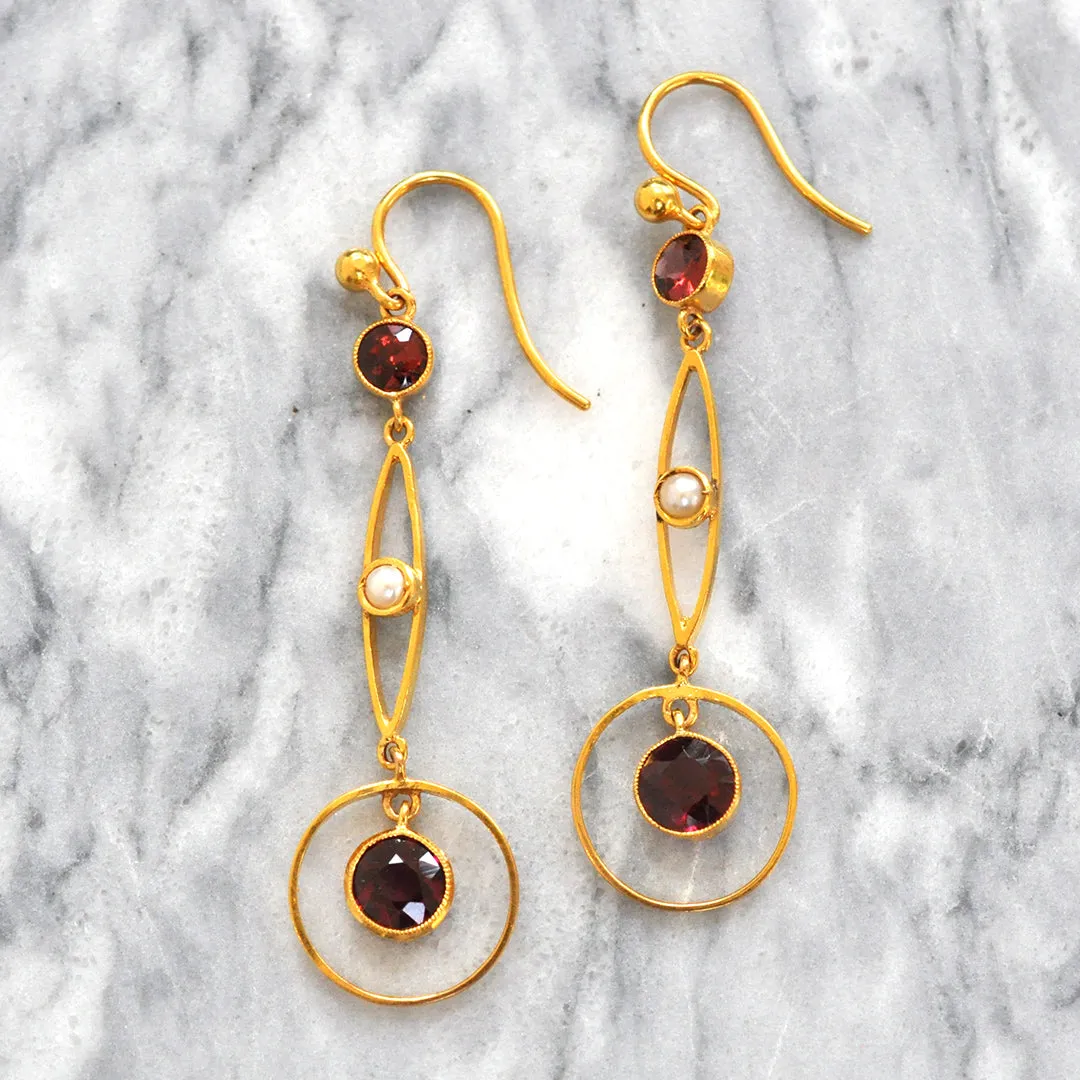 Garnet & Pearl Drop Earrings