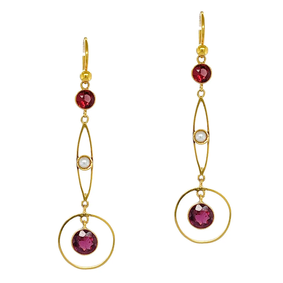 Garnet & Pearl Drop Earrings