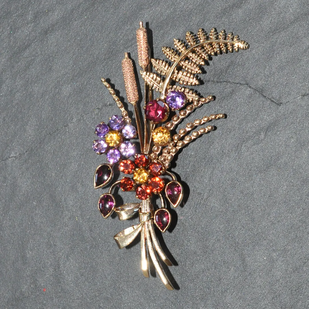 Gemstone Floral Spray Brooch