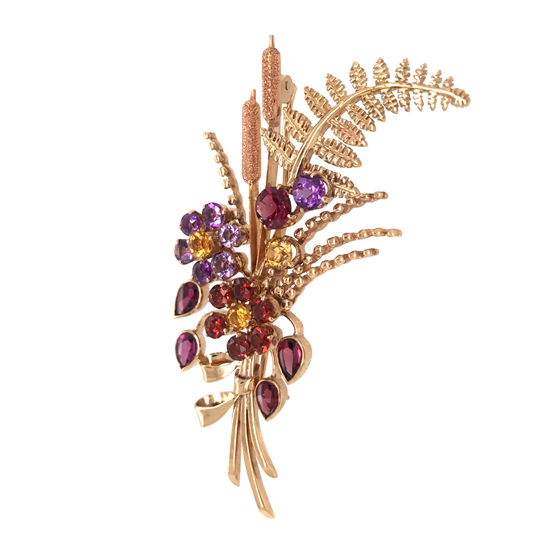 Gemstone Floral Spray Brooch