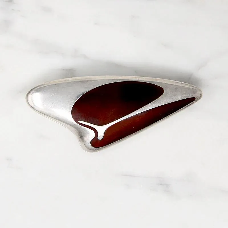 Georg Jensen Sterling & Mahogany Enamel Brooch Design 314