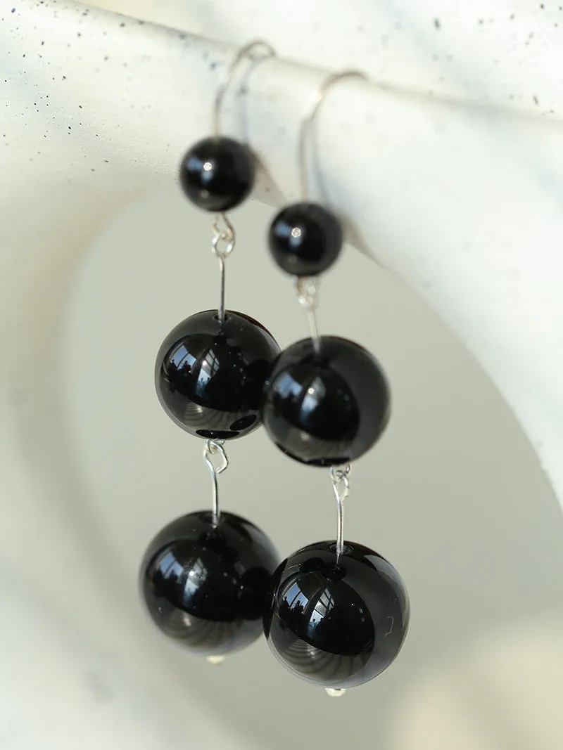 Gradient Black Onyx 925 Silver Dangle Earring