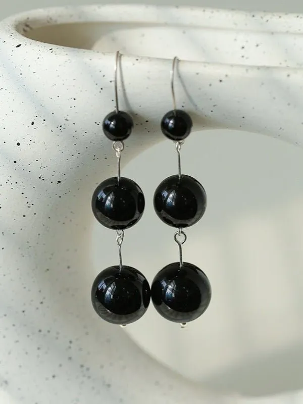 Gradient Black Onyx 925 Silver Dangle Earring