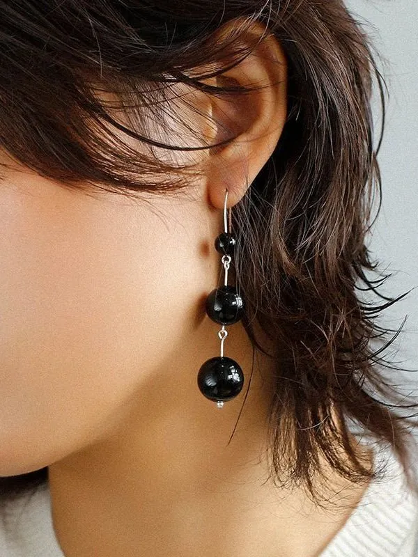 Gradient Black Onyx 925 Silver Dangle Earring