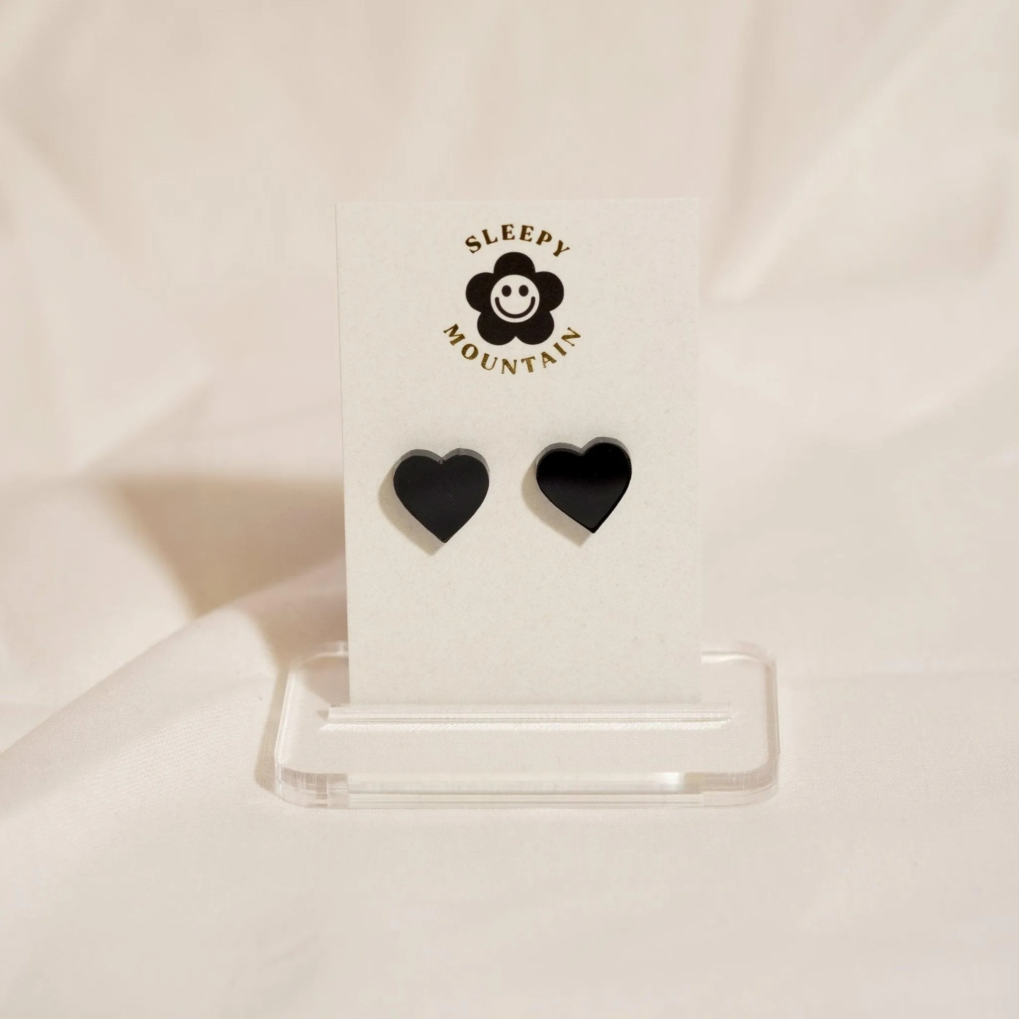 Heart Stud Earrings - Black