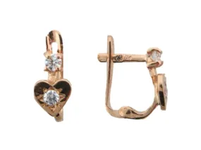 JBR12 - 19.2k Portuguese Gold Heart Kid's C.Z. Earrings