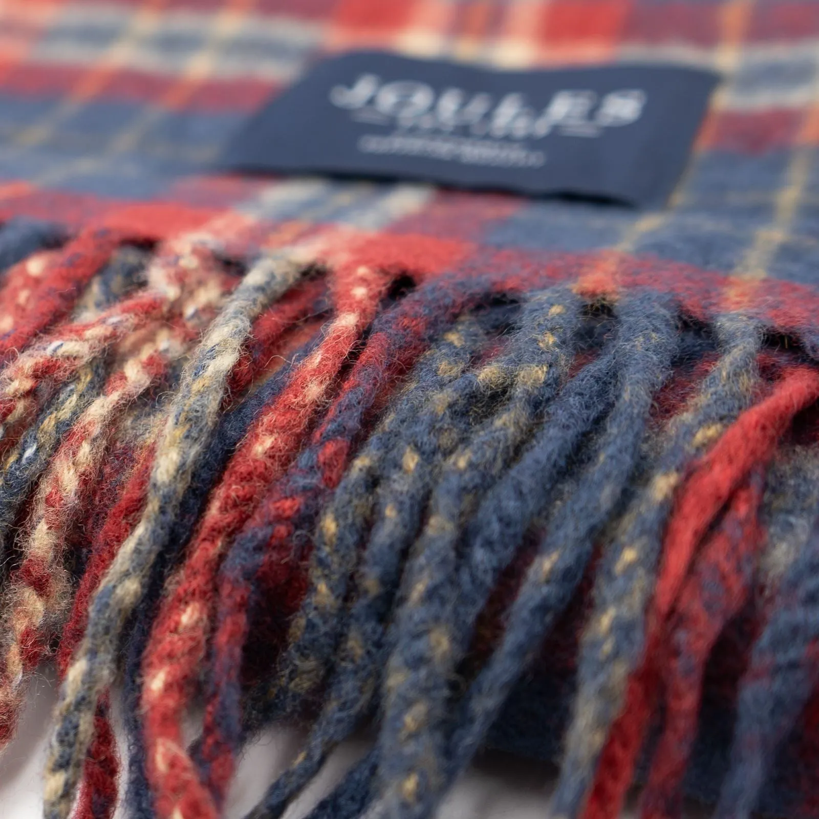 Joules Check Red Brushed Wool Mix Tytherton Scarf for Men