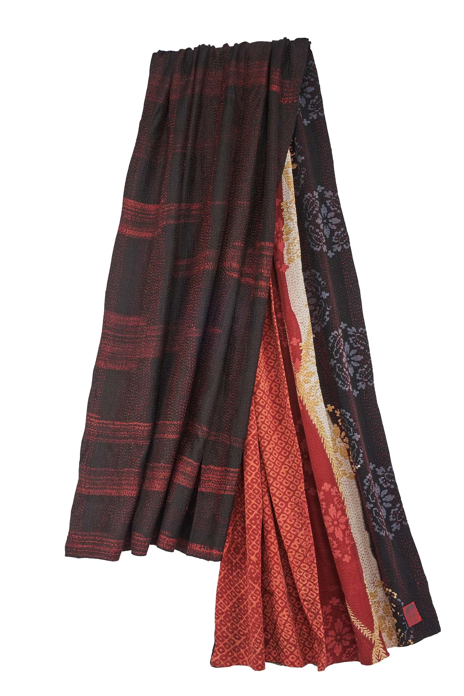 KIMONO PRINT KANTHA SHAWL LARGE - kp2803-red -