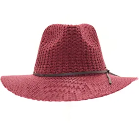 KNIT FEDORA HAT WITH LEATHER CORD