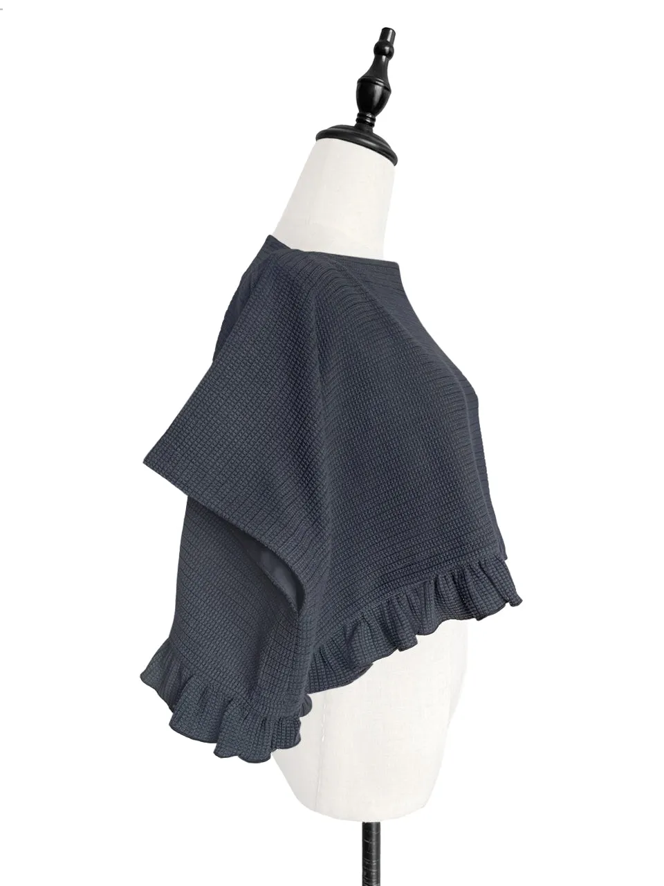 Last Chance! Asphalt Grey Drop Sleeve Boxy Frilly Crop Top