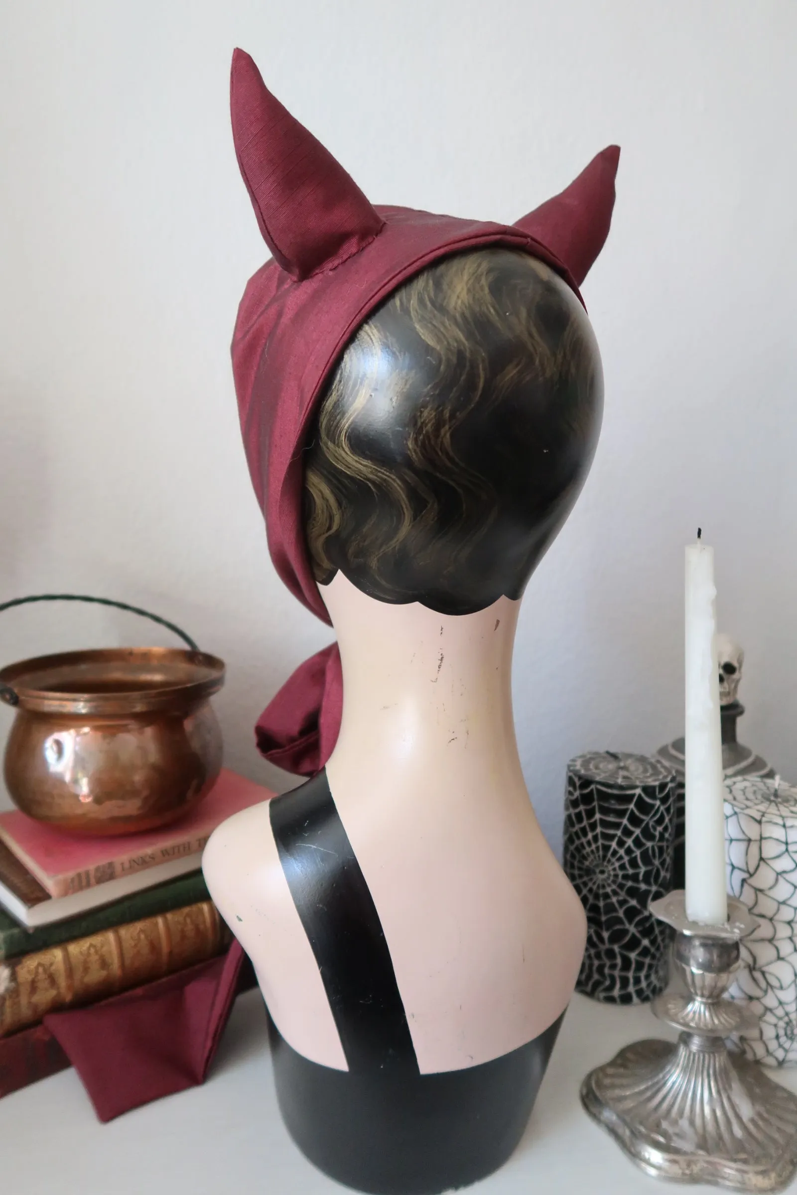 ‘Little Devil’ Vintage Headband in Dark Red Fabric