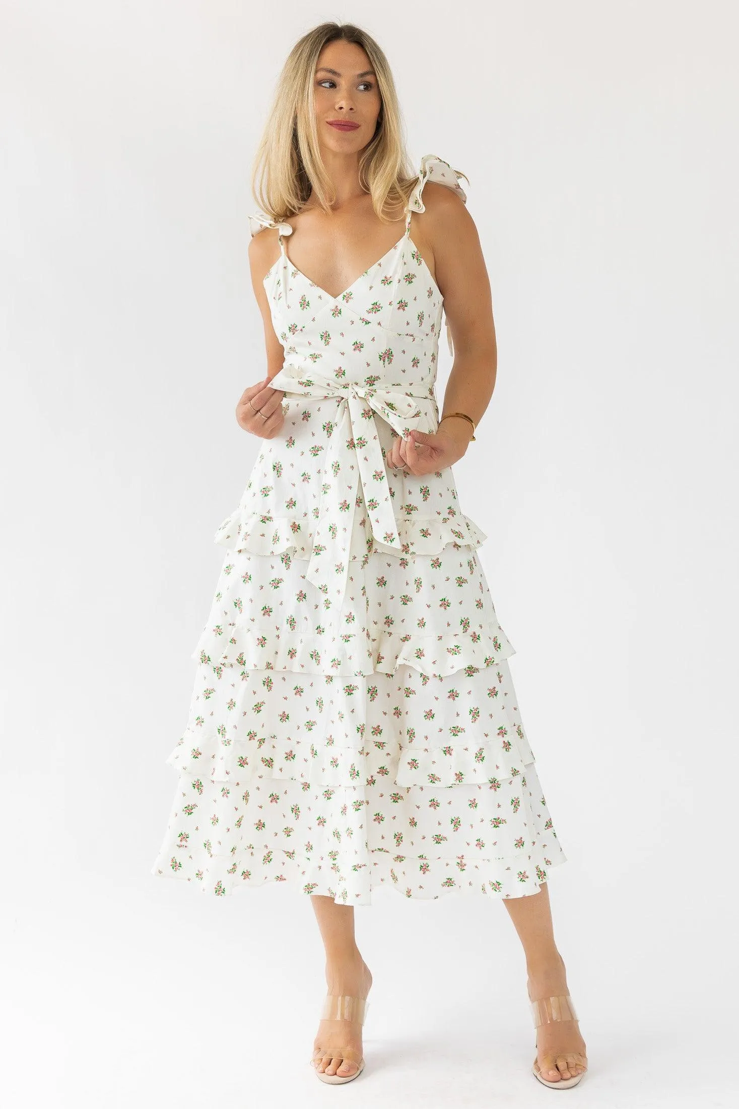 Luciana Cream Floral Midi Dress - Final Sale