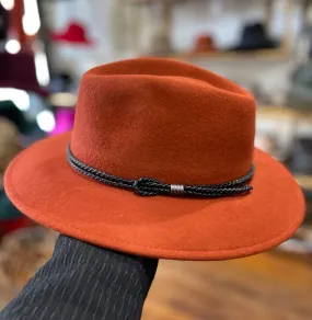 Luxury M by Flechet Teardrop Fedora in Brique - Cashmere/Wool Blend with Elegant Rope Trim