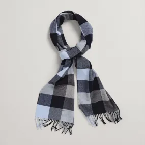 Multi Check Wool Scarf - Grey Melange & Blue