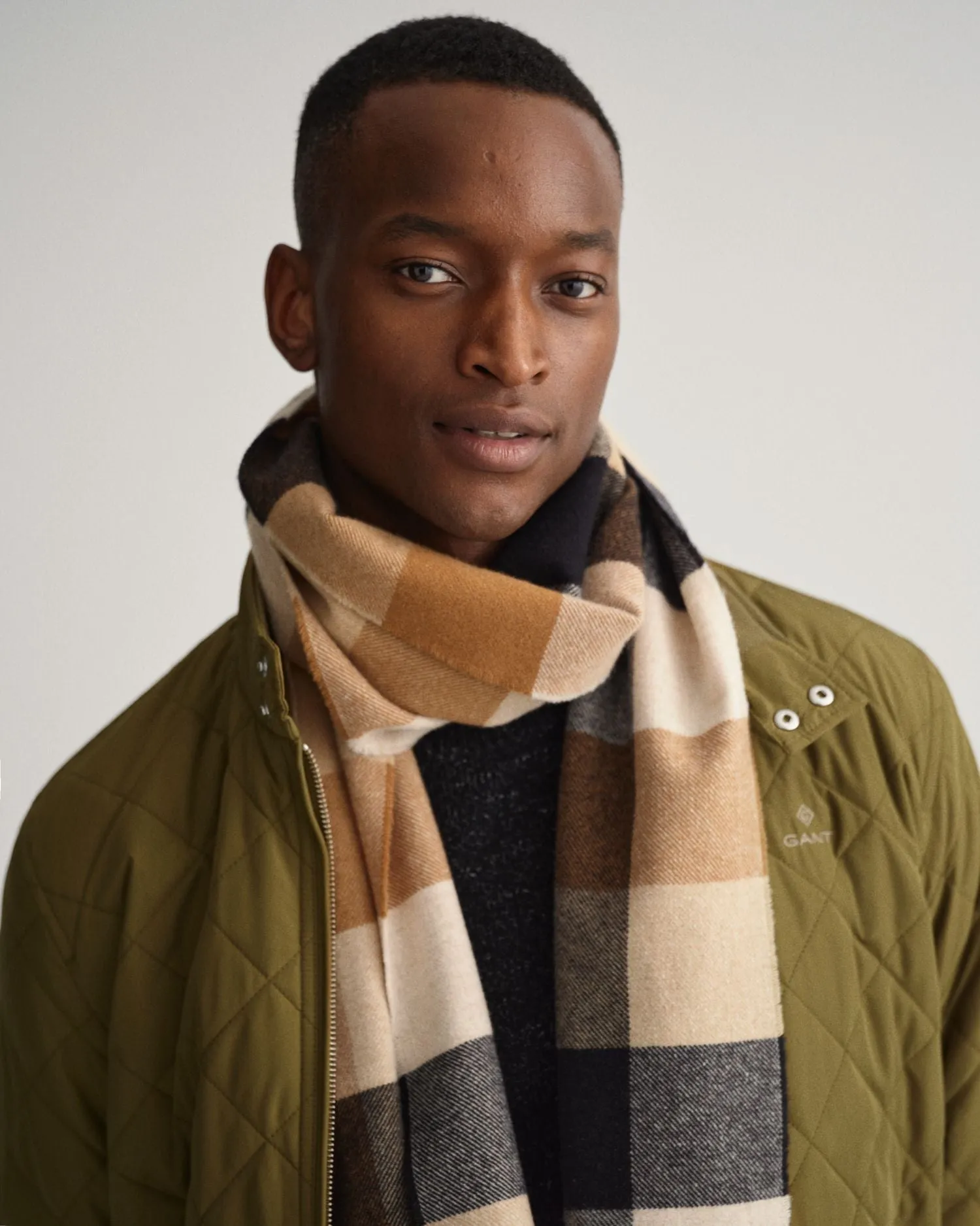 Multi Check Wool Scarf - Roasted Walnut