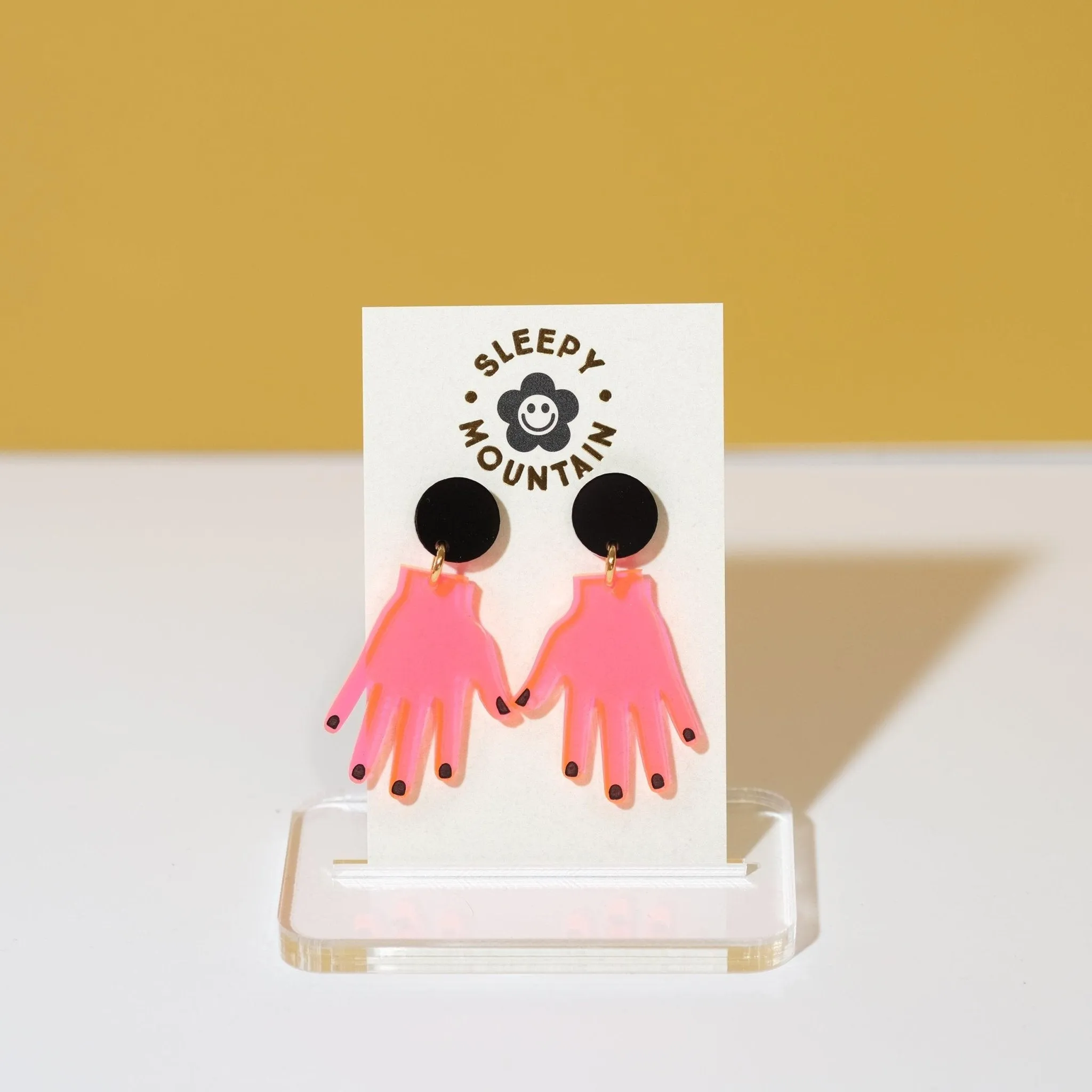 Neon Pink Hands Dangle Earrings