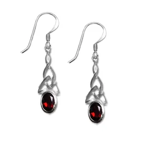 NEW: Garnet Celtic Drop Earrings, Sterling Silver and Garnet, January Birthstone