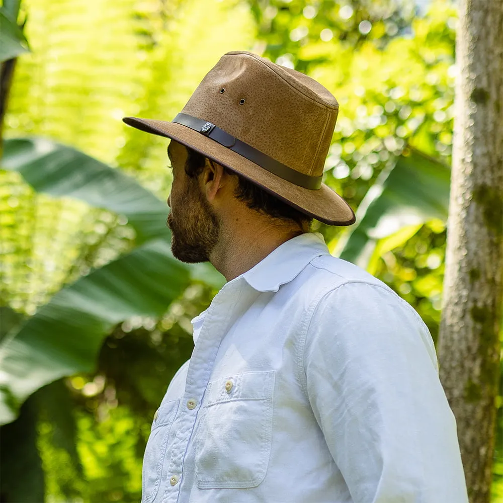 Nubuck Leather Safari Fedora - Chestnut