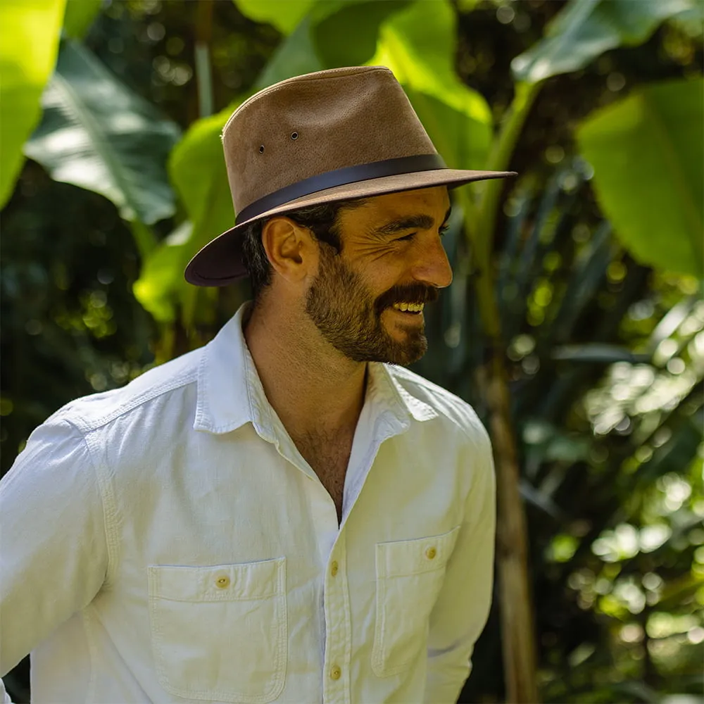 Nubuck Leather Safari Fedora - Chestnut