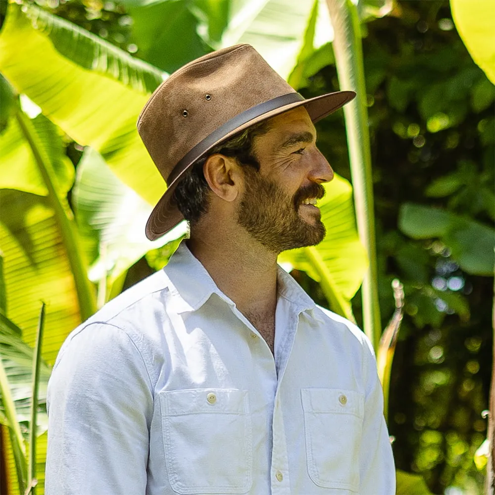 Nubuck Leather Safari Fedora - Chestnut