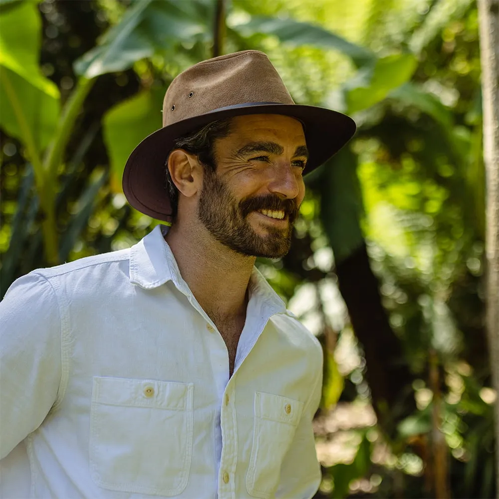 Nubuck Leather Safari Fedora - Chestnut