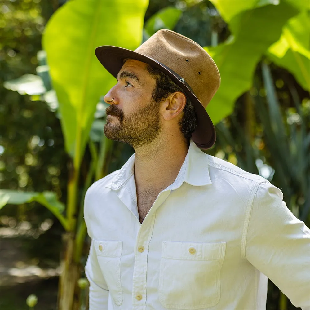 Nubuck Leather Safari Fedora - Chestnut