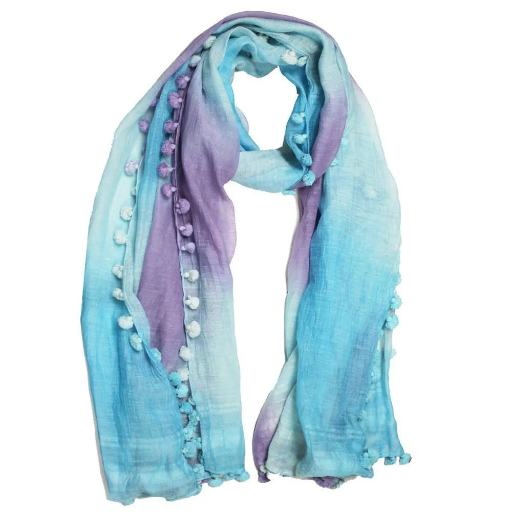 Ombre Scarf w/ Pom Poms-Mint/Jade