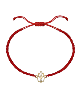 Outlined Hamsa [RED] - 14K Yellow Gold