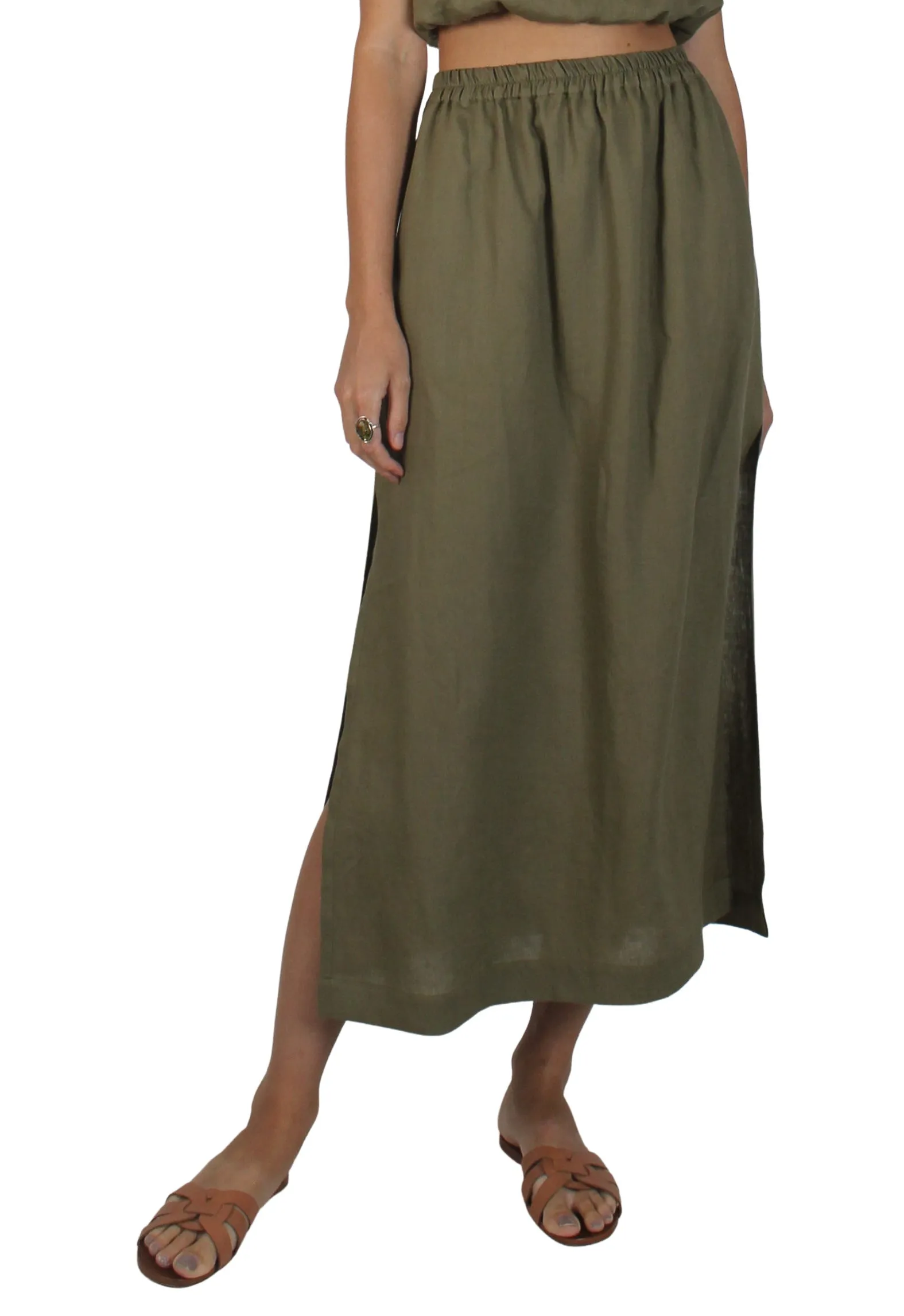 Pacific Linen Skirt Khaki