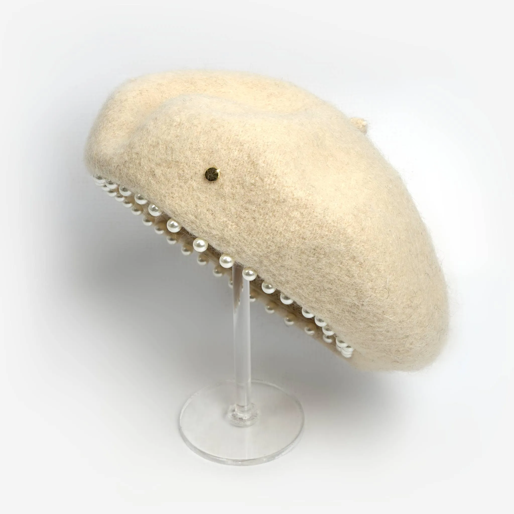 Patricia Pearl Trim Wool Beret - Cream