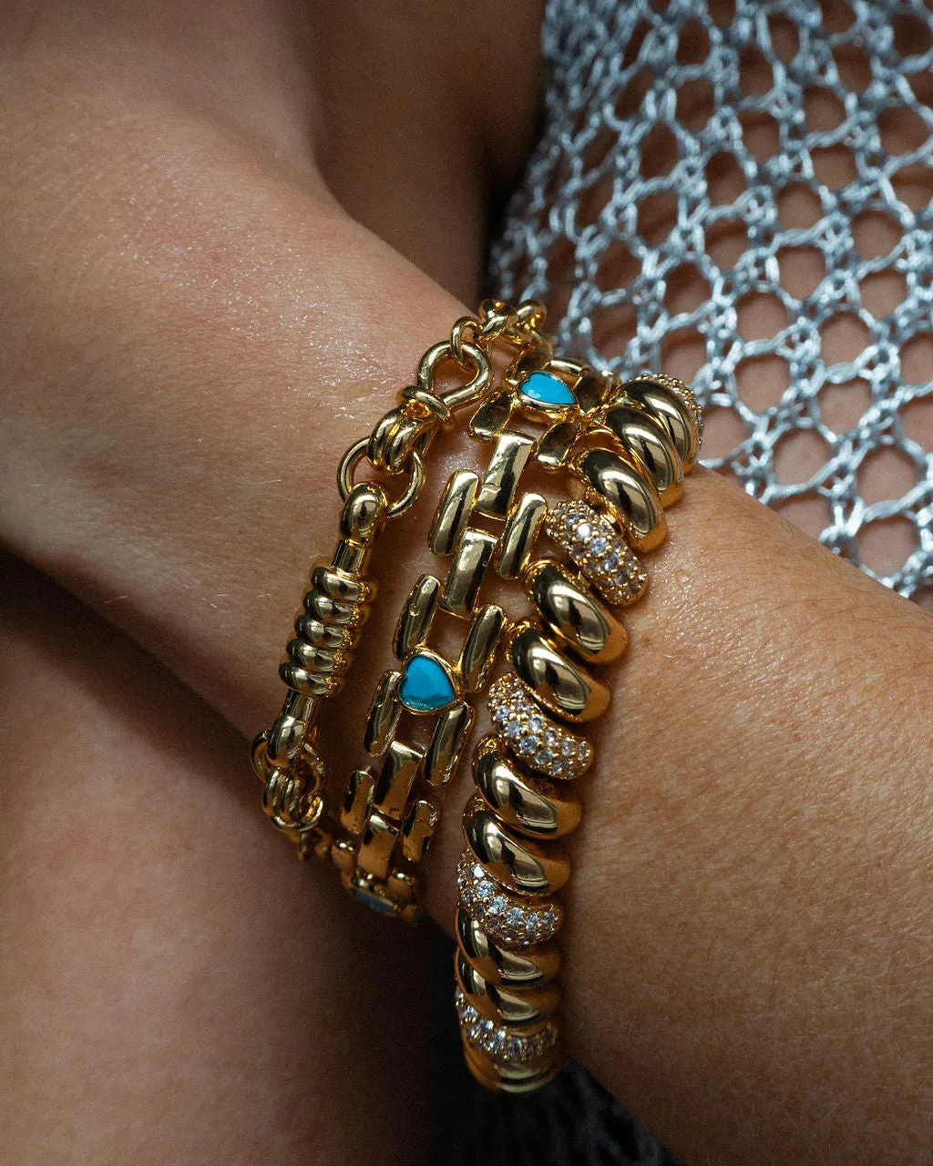 Pave Ridged Marbella Bracelet- Gold