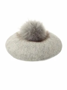 Pompom Beret in Grey