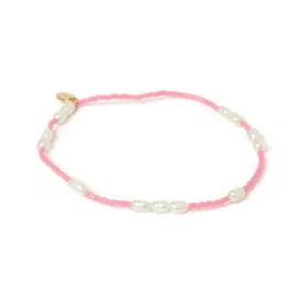 Poppy Pearl & Glass Beaded Anklet - Pink